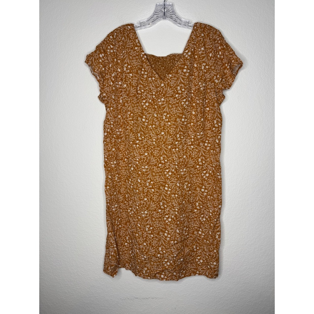 Old Navy Mustard Yellow Floral Smocked Back Mini Dress Women's Size XL 647007-01